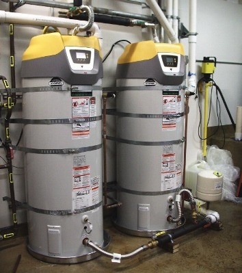 Dual commercial water heaters installed Dual commercial water heaters installed