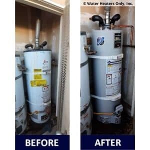 a before and after image of a water heater replacement 